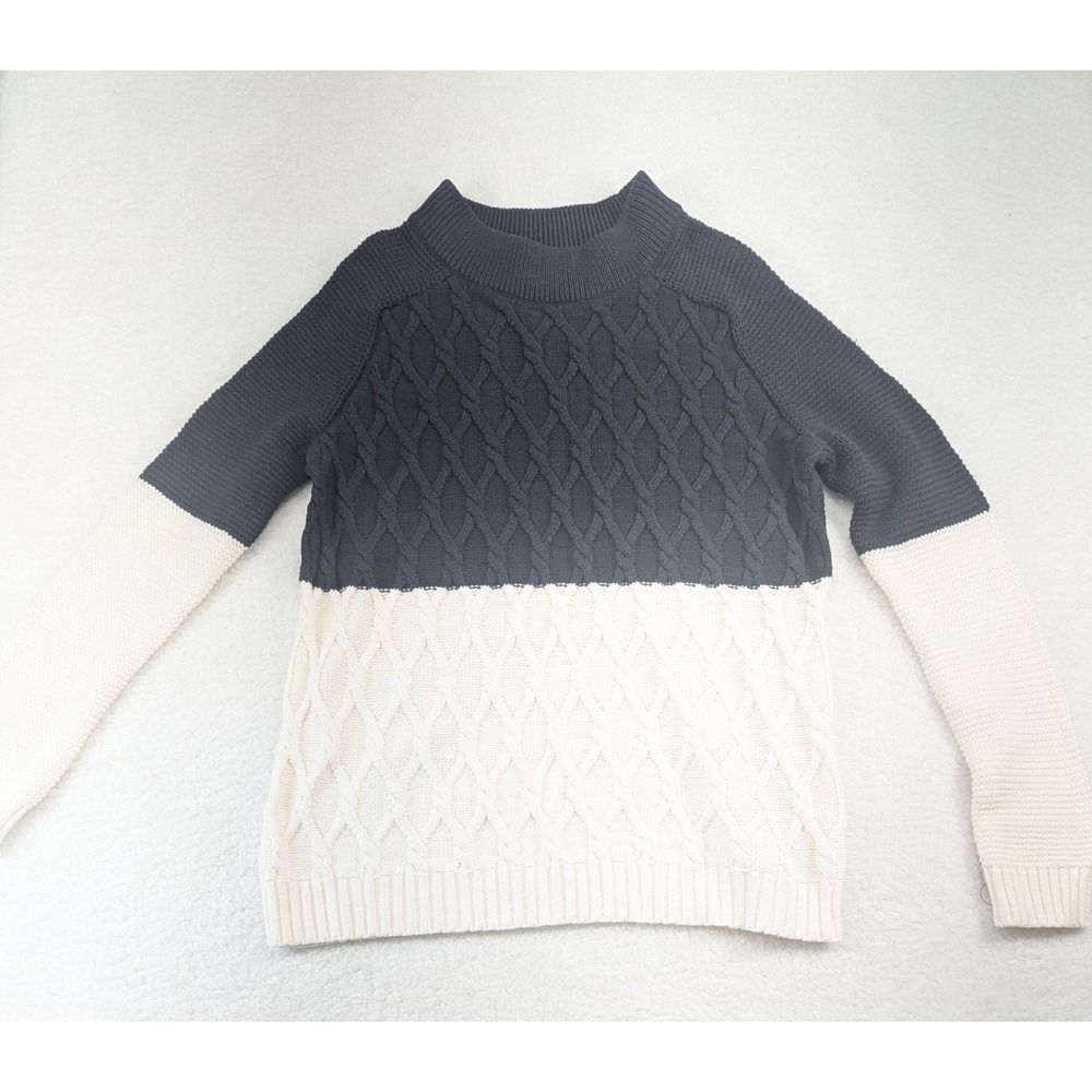 NWT Liz Claiborne Womens Cable Knit Sweater Navy White Block Long Sleeve L
